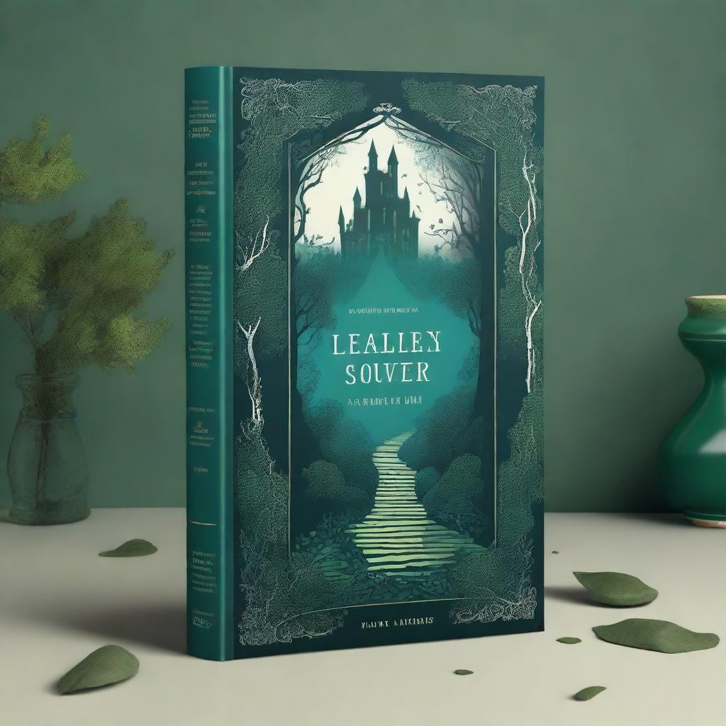 A captivating book cover design featuring a mysterious forest with a winding path leading to an ancient castle in the distance