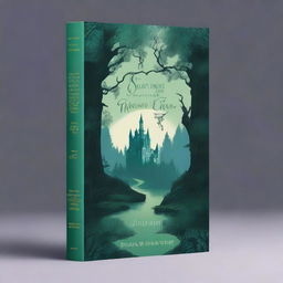 A captivating book cover design featuring a mysterious forest with a winding path leading to an ancient castle in the distance