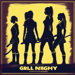 Create a movie poster for 'Girls Night In', a violent thriller about four black female field hockey players who have to fight off an intruder