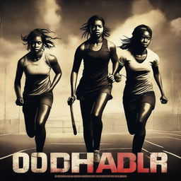 A movie poster for a violent thriller featuring four black female field hockey players