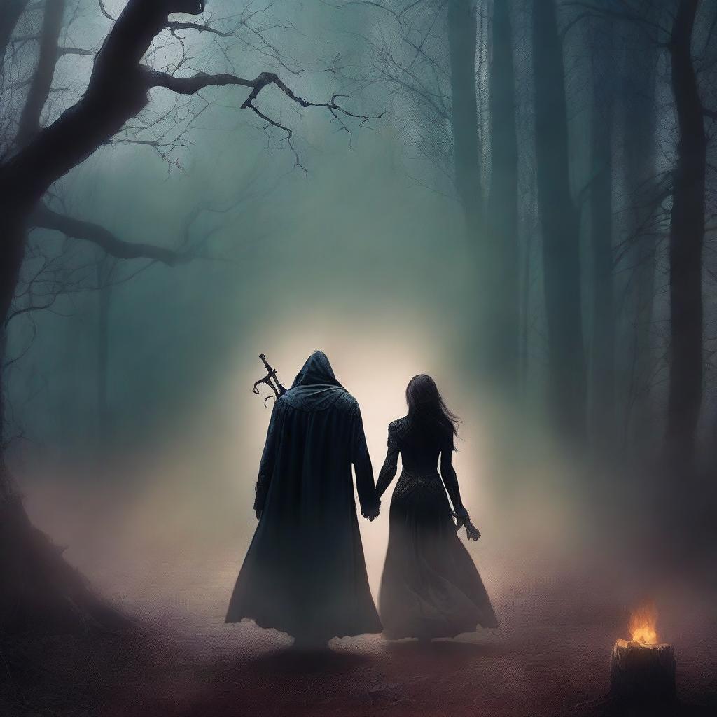 Create a book cover for a moody, dark fantasy romance titled 'The Death Between Us'