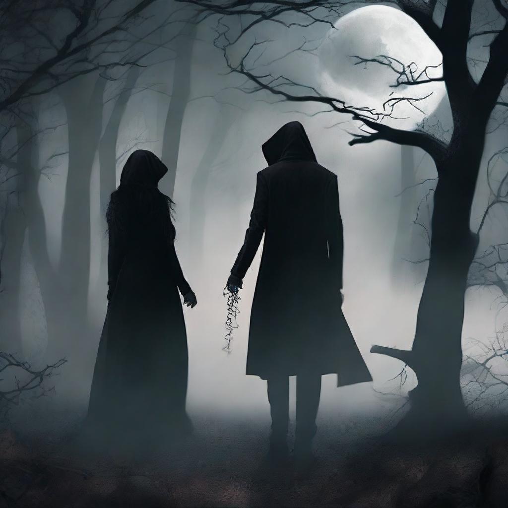 Design a book cover for a moody fantasy romance titled 'The Death Between Us'