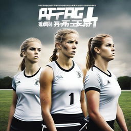 A movie poster featuring three black and one white female field hockey players