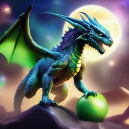 Creating a vivid mental image for you: Imagine a majestic dragon with iridescent scales, breathing fire, engaged in a fierce battle against an avocado spaceman in a sleek, futuristic suit