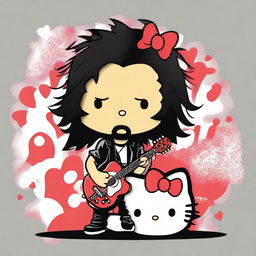 Create an image of Hello Kitty but styled to resemble Chris Cornell