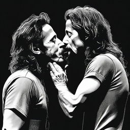 Create an artistic and respectful image of Chris Cornell kissing Eddie Vedder