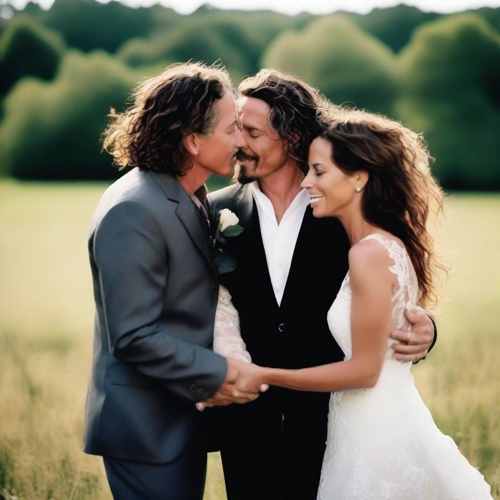 Create an artistic and heartwarming image of Chris Cornell marrying Eddie Vedder