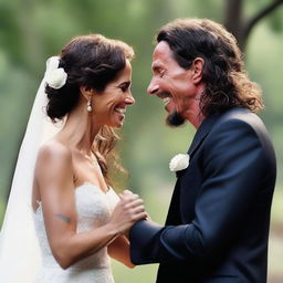 Create an artistic and heartwarming image of Chris Cornell marrying Eddie Vedder