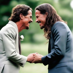 Create an artistic and heartwarming image of Chris Cornell marrying Eddie Vedder