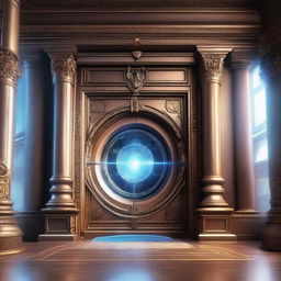 A highly detailed, photorealistic artwork of a portal for time travel