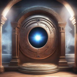 A highly detailed, photorealistic artwork of a portal for time travel