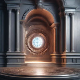 A highly detailed, photorealistic artwork of a portal for time travel