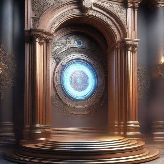 A highly detailed, photorealistic artwork of a portal for time travel