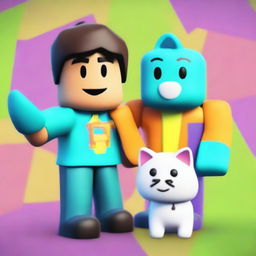 A Roblox character, styled as a kid, standing next to his pet Roblox kitten named Dahoot