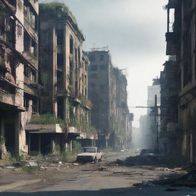 A sprawling city that is completely abandoned, with empty streets and derelict buildings