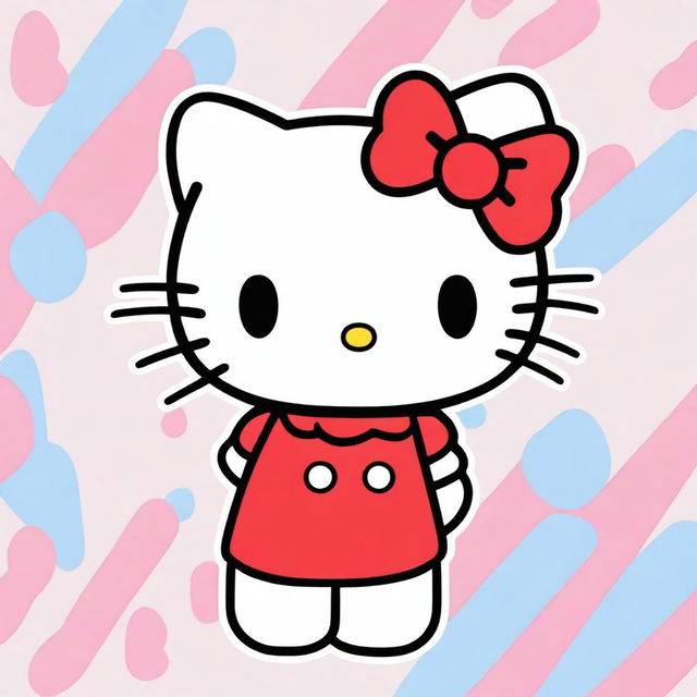 Create an image featuring Hello Kitty, the iconic character with a white face, red bow, and no mouth