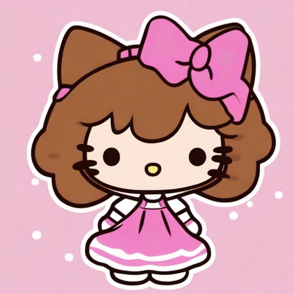 Design a Hello Kitty character with brown hair in curlers, wearing a cute pink dress