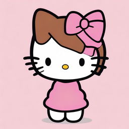 Design a Hello Kitty character with brown hair in curlers, wearing a cute pink dress