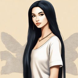 Create an image of a light-skinned girl with long black hair