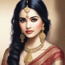 Create an image of a light-skinned Indian girl with long black hair