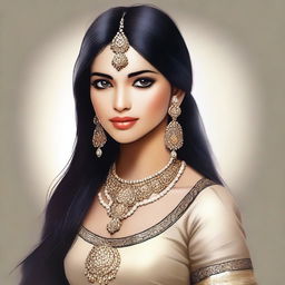 Create an image of a light-skinned Indian girl with long black hair