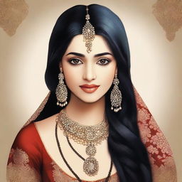 Create an image of a light-skinned Indian girl with long black hair