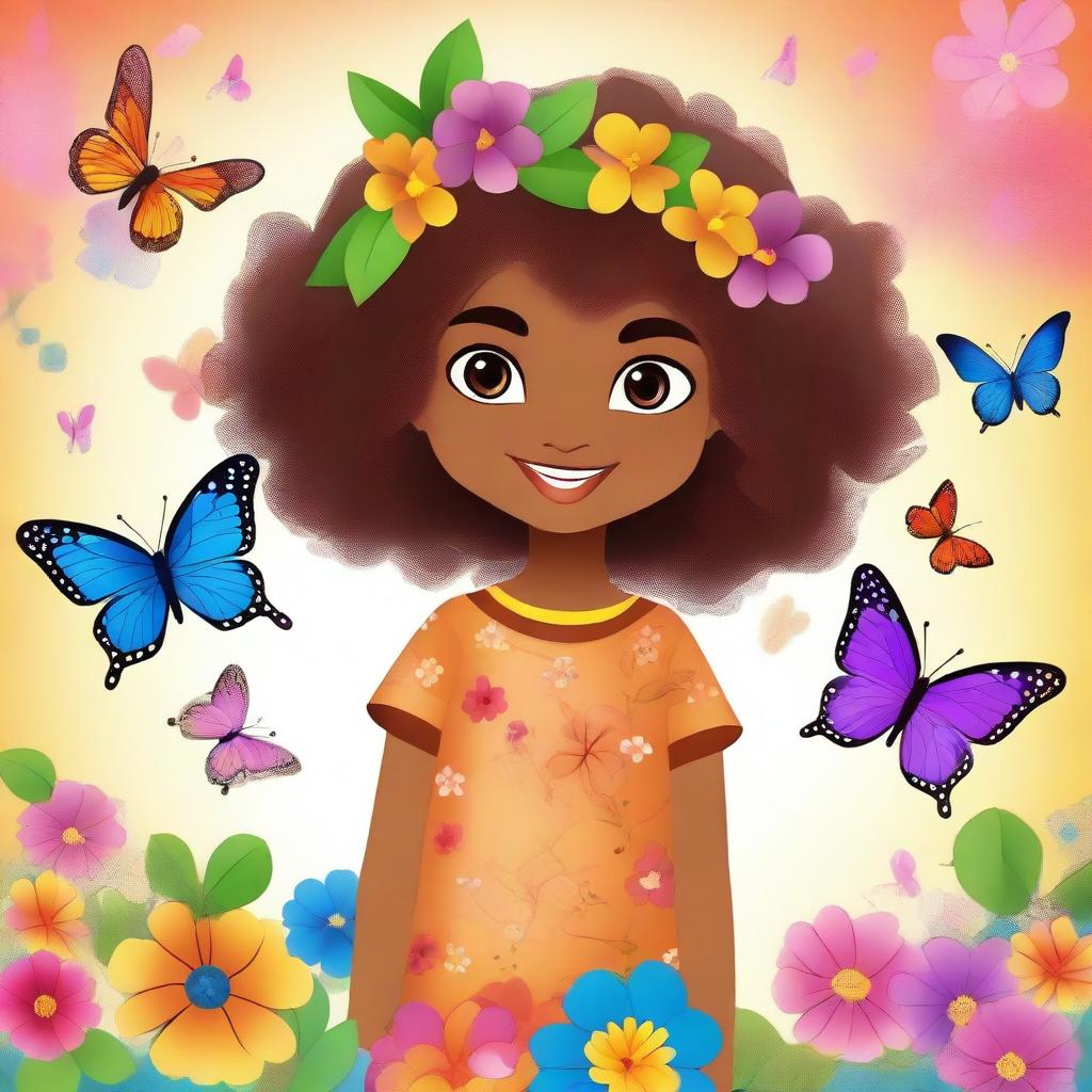 Create an image of a cute brown girl with a cheerful expression