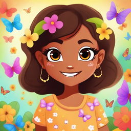 Create an image of a cute brown girl with a cheerful expression