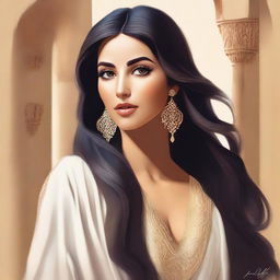 Create an image of a feminine Middle Eastern girl with elegant features and a curvy figure