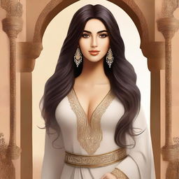 Create an image of a feminine Middle Eastern girl with elegant features and a curvy figure