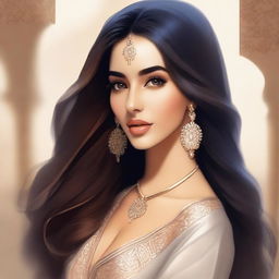 Create an image of a feminine Middle Eastern girl with elegant features