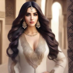 Create an image of a feminine Middle Eastern girl with elegant features