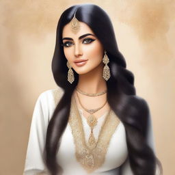 Create an image of a feminine Middle Eastern girl with elegant features