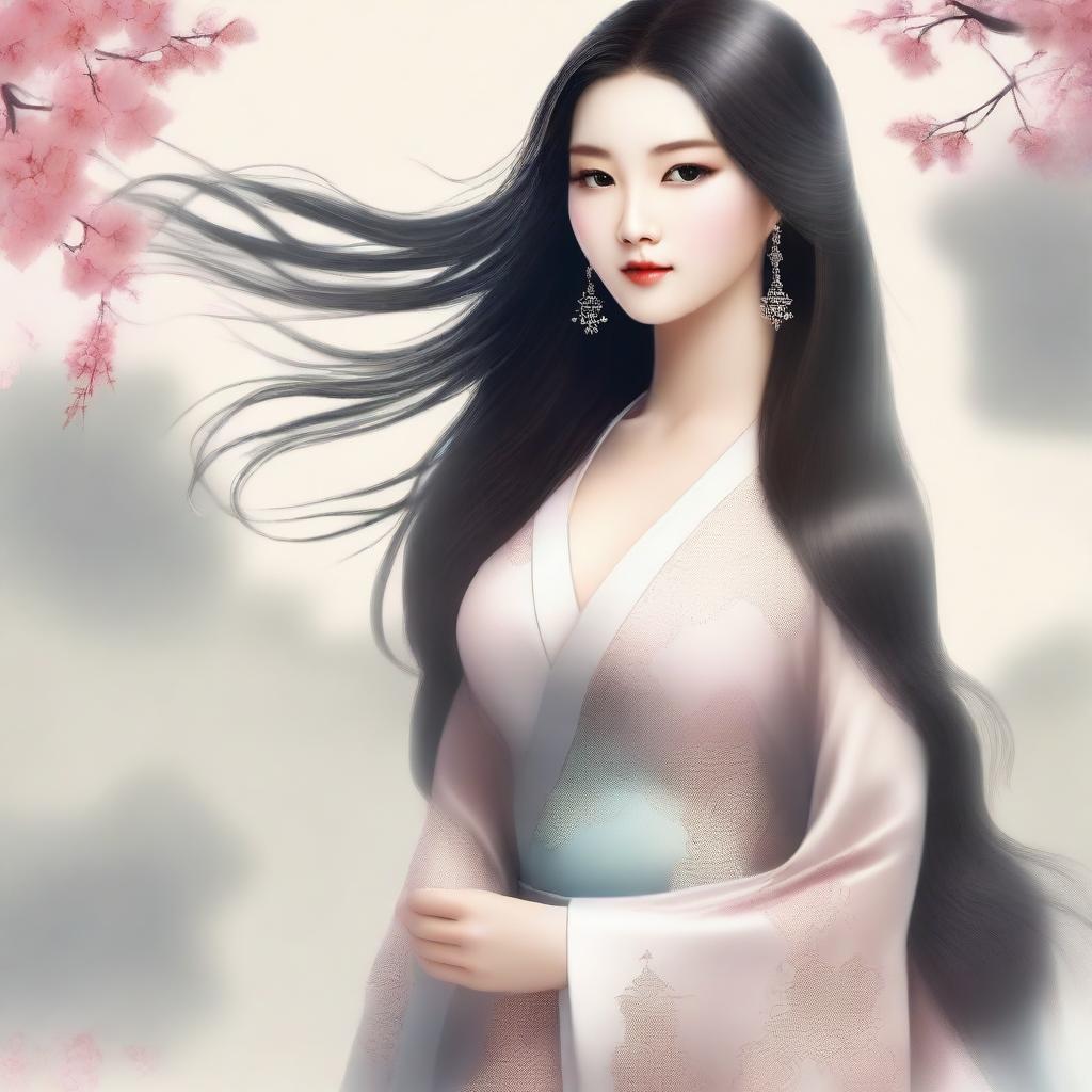 Create an image of a feminine Asian girl with elegant features