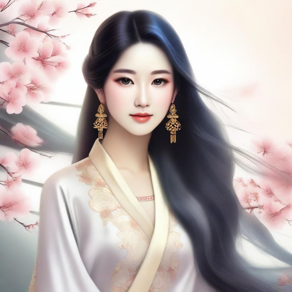 Create an image of a feminine Asian girl with elegant features