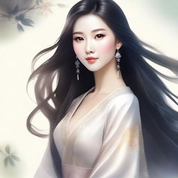 Create an image of a feminine Asian girl with elegant features