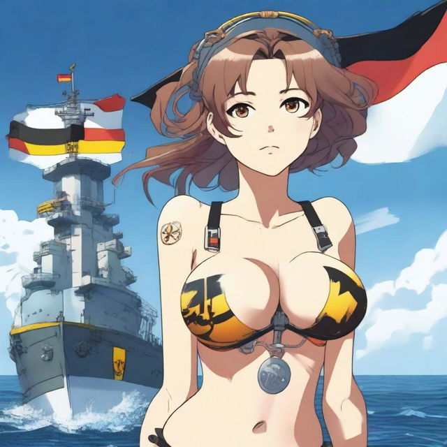 A detailed illustration of a shipgirl who is 18 years old or older