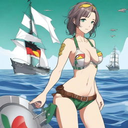 A detailed illustration of a 22-year-old shipgirl with emerald eyes, medium-sized breasts, and a height of 5'4''