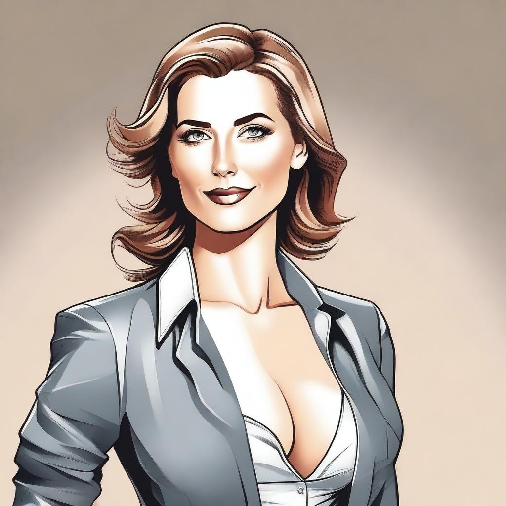 A detailed illustration of a 32-year-old German woman with a confident and stylish appearance