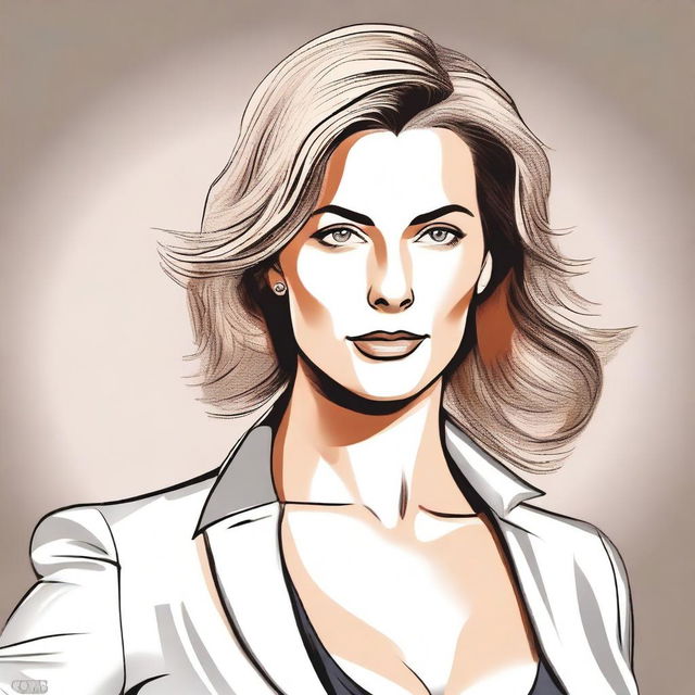 A detailed illustration of a 32-year-old German woman with a confident and stylish appearance