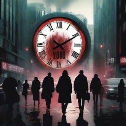 The cover shows a group of people in an advanced but gloomy urban landscape