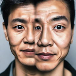 A portrait of a person with one eye being distinctly Asian and the other eye being normal