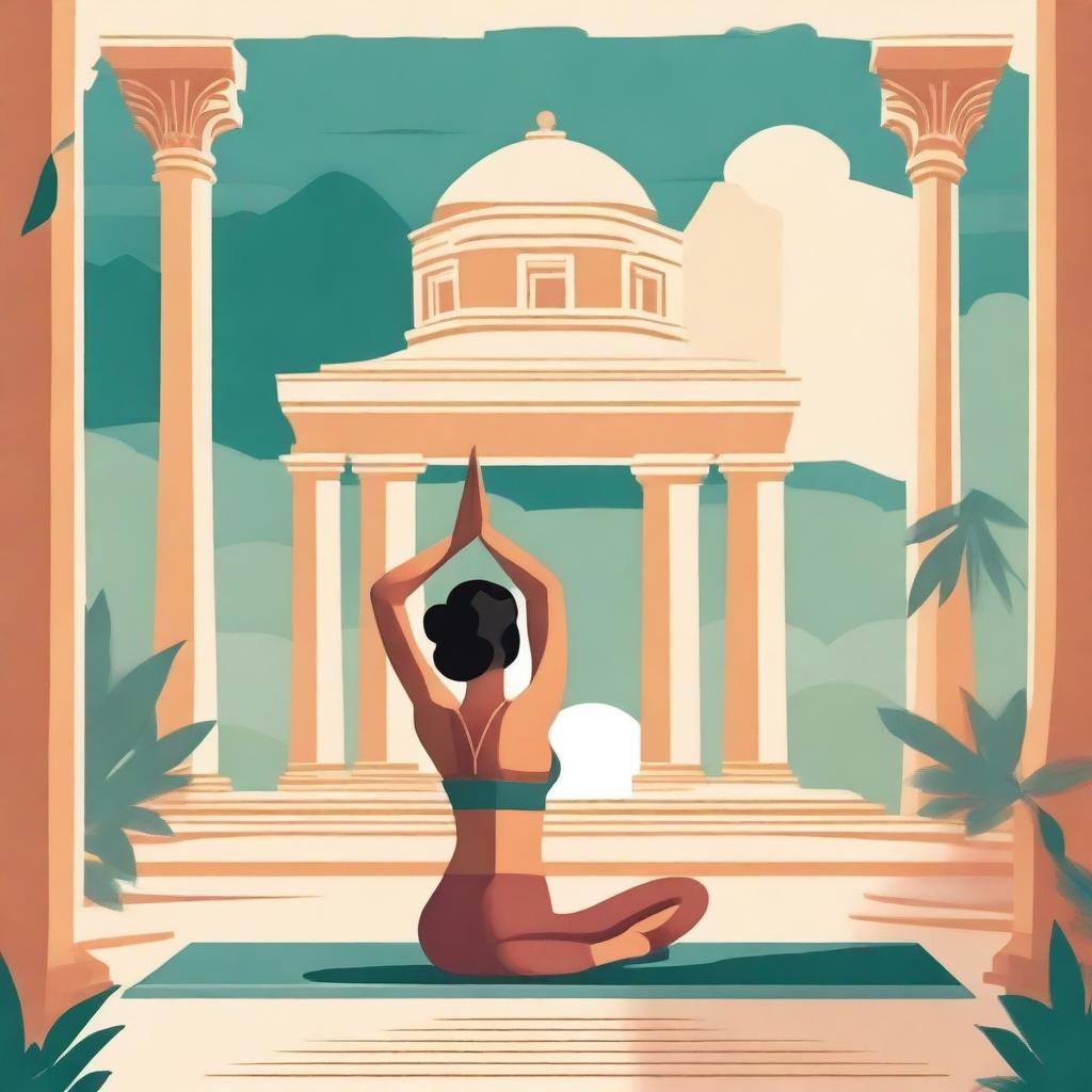 Create a poster for 'Lit Yoga,' a unique yoga session held at a traditional Greek-style temple