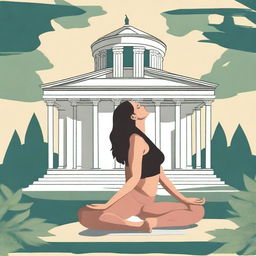 Create a poster for 'Lit Yoga,' a unique yoga session held at a traditional Greek-style temple