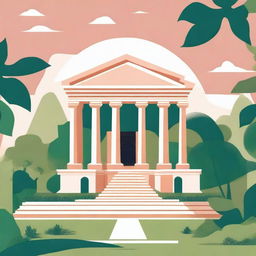 Create a vibrant poster for lit yoga, featuring a traditional Greek-style temple surrounded by lush greenery