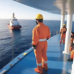 A large ship is performing a safety operation at sea