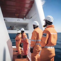 A large ship is performing a safety operation at sea