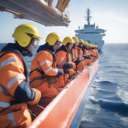 A large ship is performing a safety operation at sea