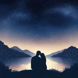 Two lovers under a starry night, embracing each other with the sky filled with twinkling stars