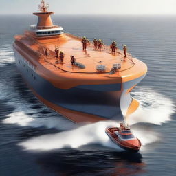 A realistic depiction of a ship sailing into the future, emphasizing safety first